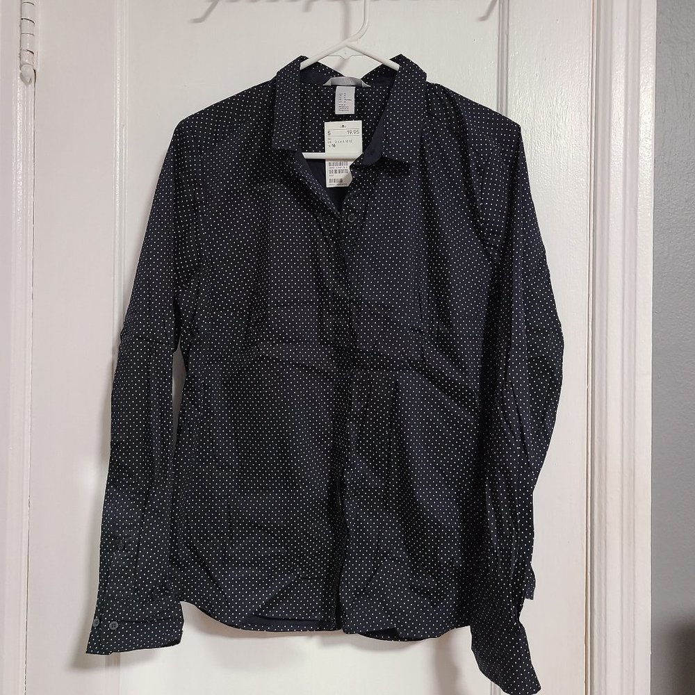 NEW H&M Black Dotted Button Down Shirt - 16